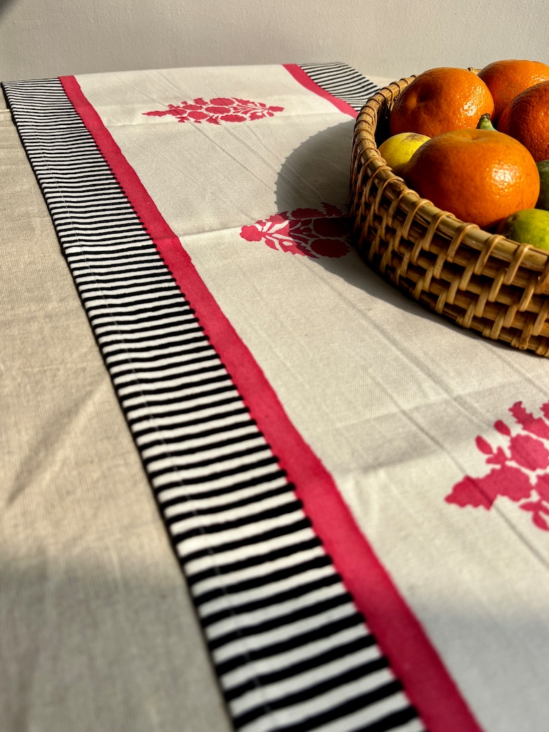 Cotton hand block printed table runner/ Pink & Black/ Table Decor/ Housewarming Gift image 4