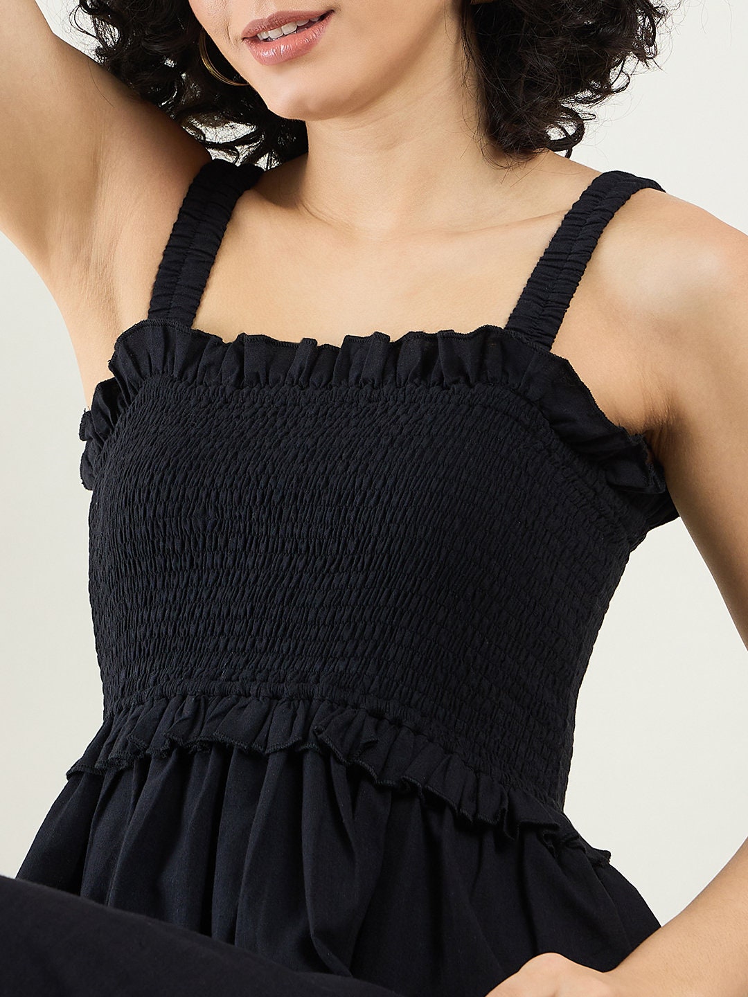 RED STRIPE SMOCKED FLARE DRESS main image 1