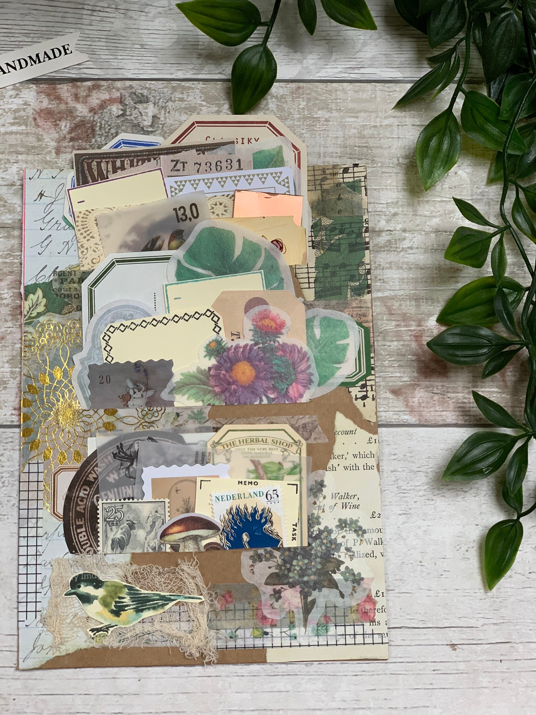 Handmade Loaded Ephemera Card / Junk Journal Insert / Ephemera