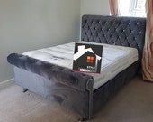 Chesterfield Sleigh bed with ottoman gas lift storage