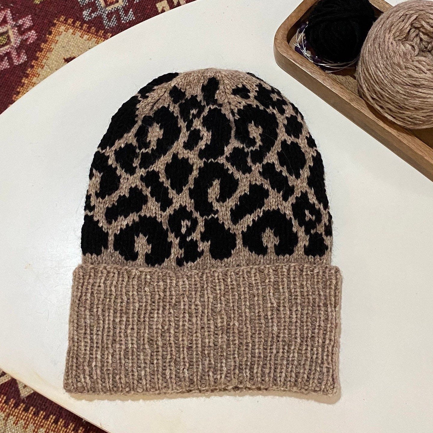 Knitted Leopard Print Hat