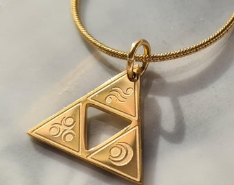Golden Triangle Engraved Necklace - Gold Plated Stainless Steel Gaming Necklace