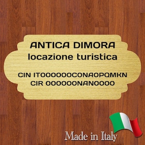 Targhetta Codice CIN Personalizzata per Locazioni Turistiche, Case Vacanze e Strutture Ricettive Alberghi, B&B, Hotel per Integrazione CIR