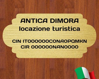 Targhetta Codice CIN Personalizzata per Locazioni Turistiche, Case Vacanze e Strutture Ricettive Alberghi, B&B, Hotel per Integrazione CIR