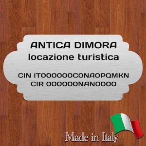 Targhetta Codice CIN Personalizzata (Integrazione CIR ) Color Argento per Case Vacanze, Locazioni Turistiche e Strutture Ricettive Hotel B&B