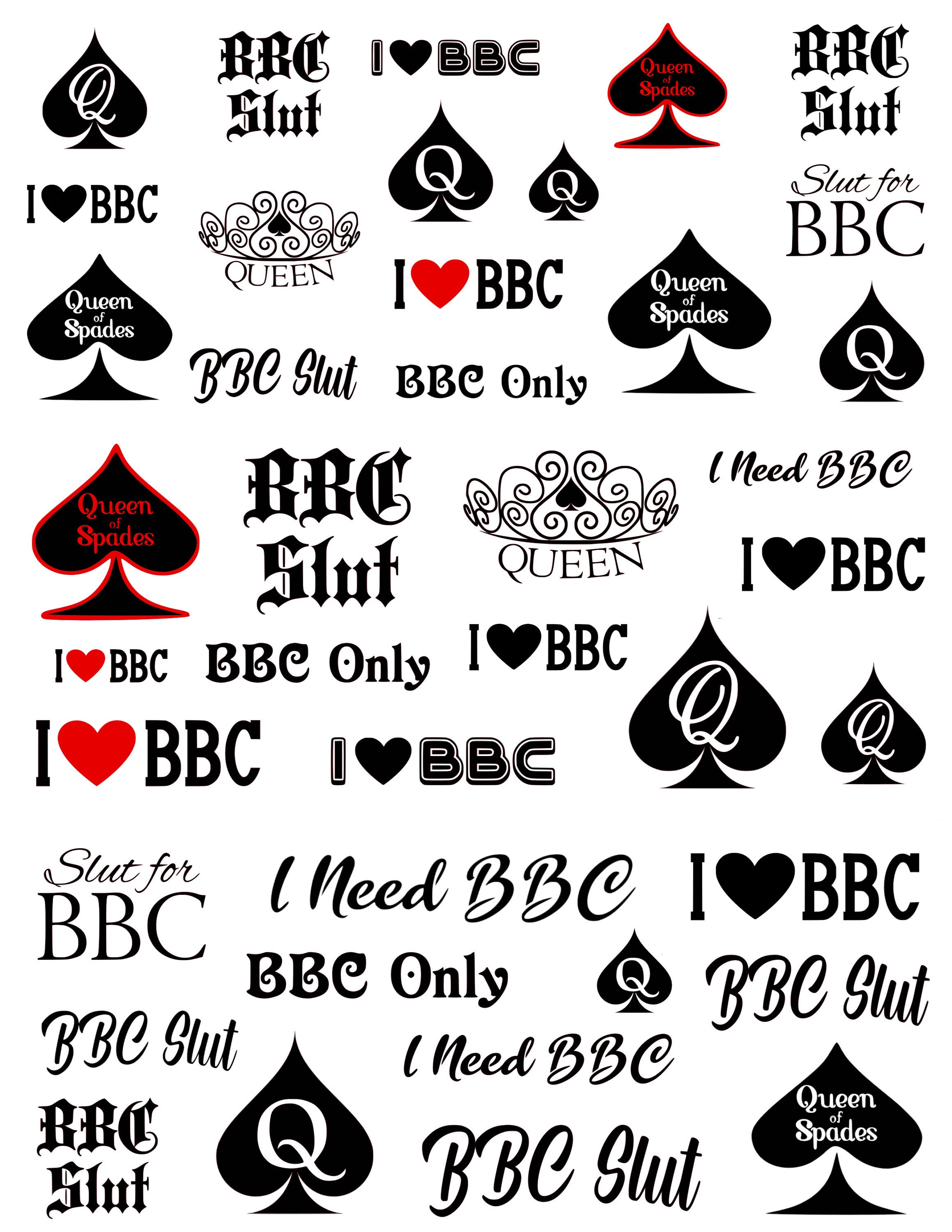 40 Kinky Temporary Tattoos Queen Of Spades Bbc Slut Bbc Etsy