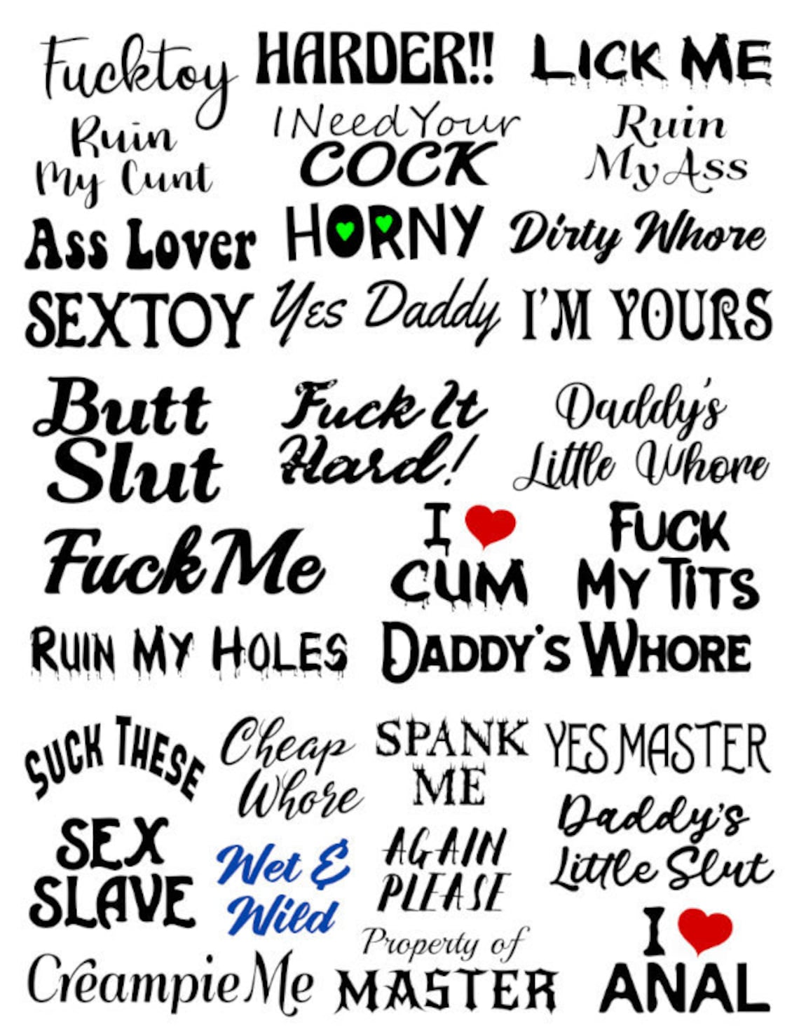 31 Kinky Temporary Tattoos For Adults Master Slave Bdsm Sex Etsy 