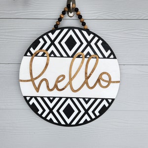 Geometric Boho Hello Door Sign - Year Round - Front Door Decor