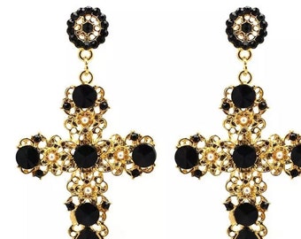 Cross Dangle Earrings Oversized