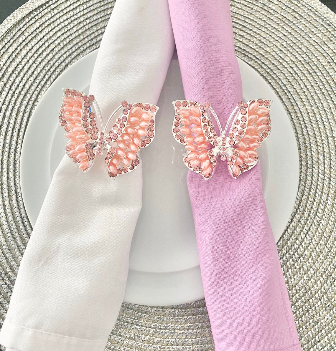 Pink butterfly napkin rings wedding bridal centrepiece crystal Etsy