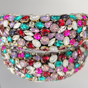 Rainbow padded headband multi coloured padded headband hair band in colourful crystal red, lilac blue crystal headband white green pink