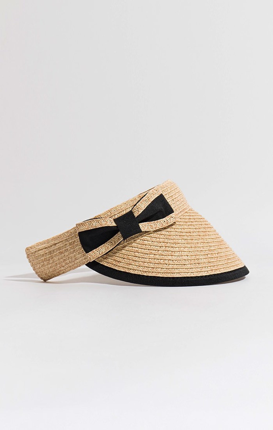 Black straw visor embellished with black bow ladies visor golf Etsy