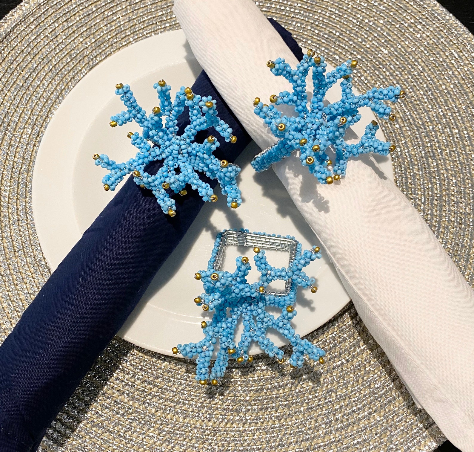 Light Blue Sky Blue Coral Napkin Ring Beaded Coral Shaped Etsy