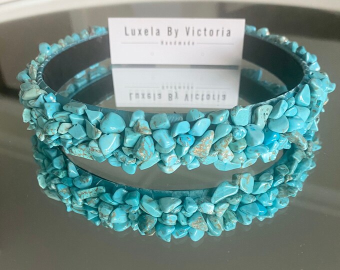 Turquoise Stone Gem Headband Turquoise Blue Ladies Headband Embellished