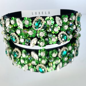 Tiara de lantejoulas verdes, tiara de cristal verde, tiara festiva, tiara verde esmeralda e limão, tiara de cristal com contas Alice, faixa de cabelo