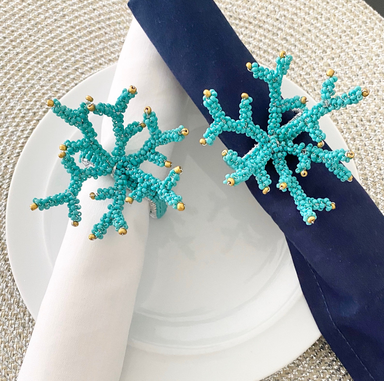 Turquoise coral napkin rings nautical coral napkin rings Etsy