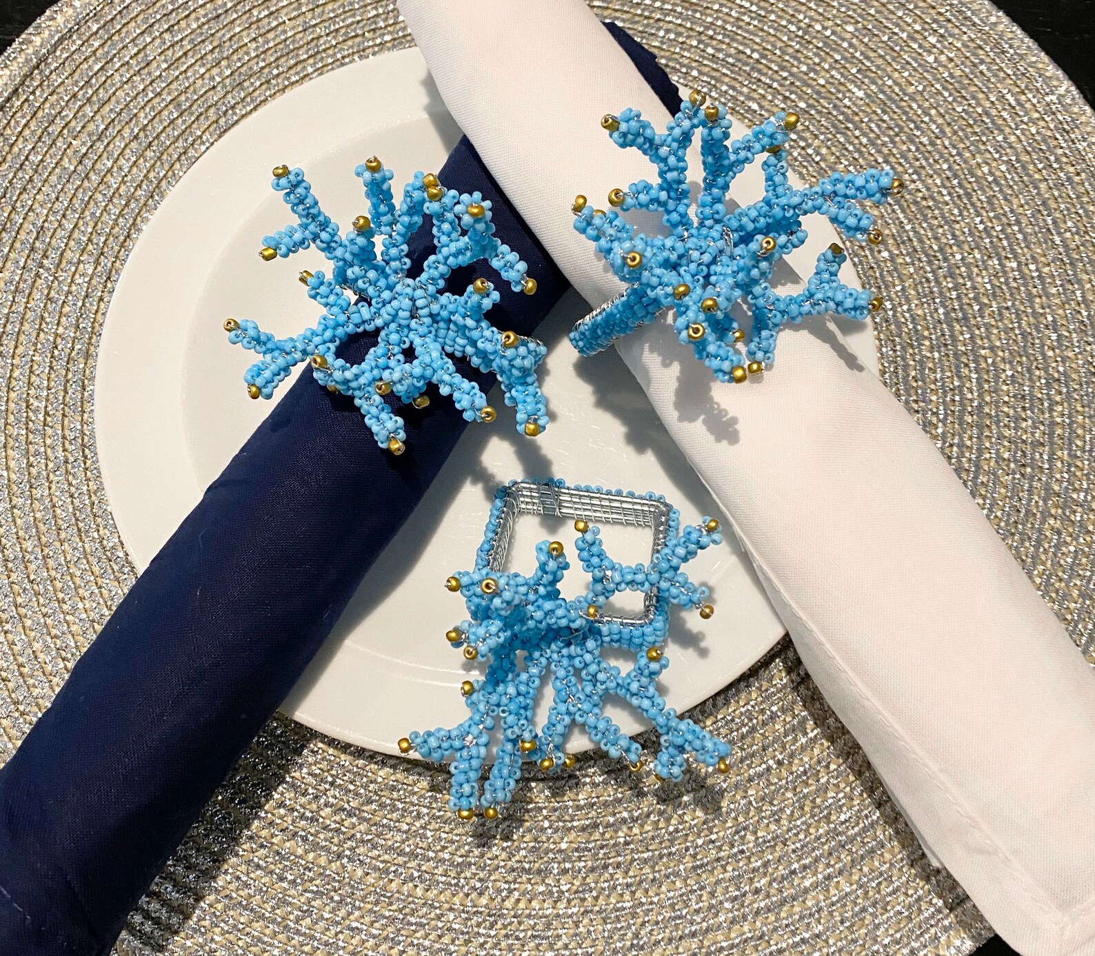Light Blue Sky Blue Coral Napkin Ring Beaded Coral Shaped Etsy