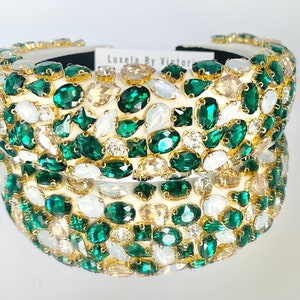 Green and gold crystal headband gold crystal headband emerald crystal headband green headband gold headband hair band hair clip