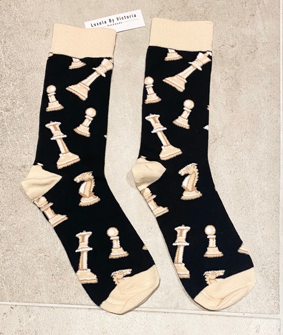 Mens Chess Socks Black Socks With Chess Print on the Mens Etsy