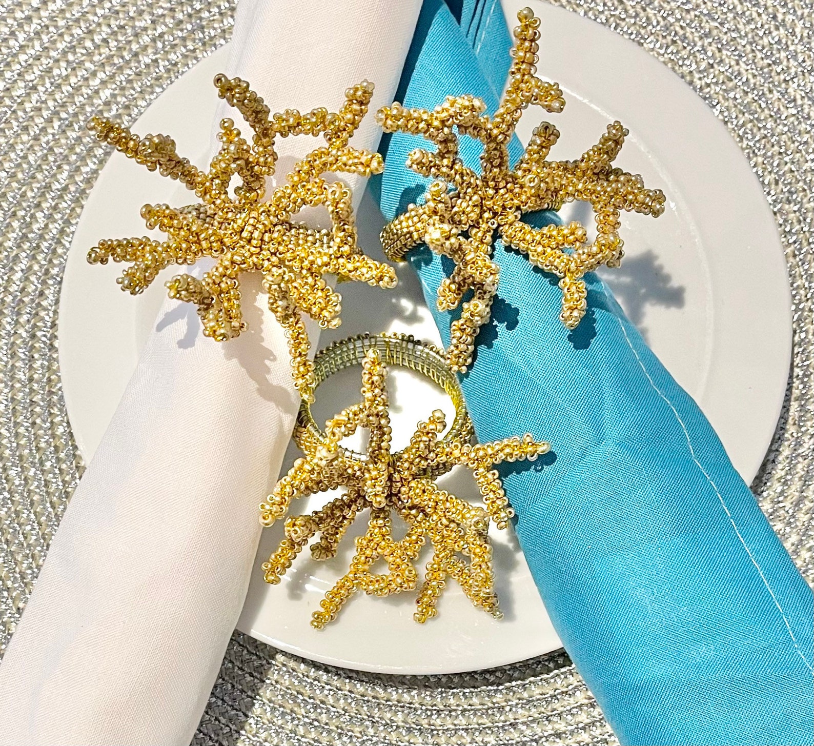 Etsy LuxelaByVictoria Gold coral napkin rings