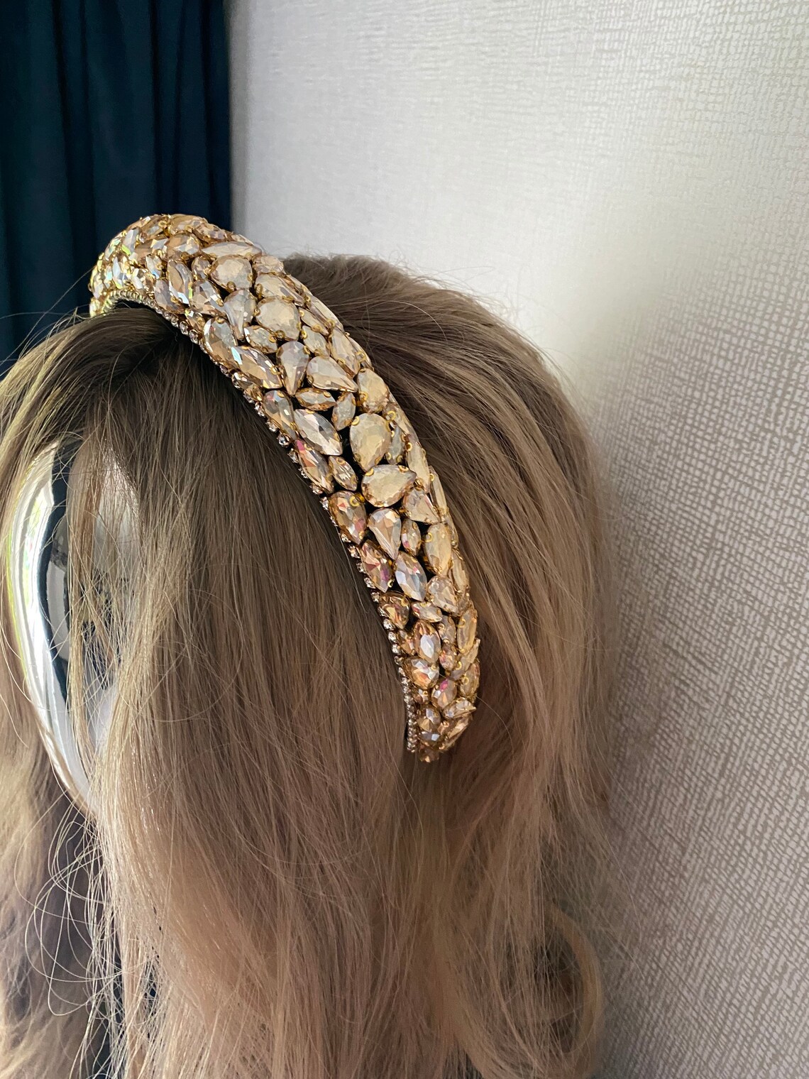 Gold crystal headband padded band embellished with large gold Etsy