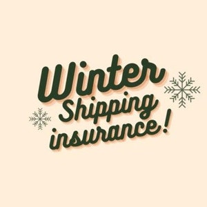 May include: A graphic with the text "Winter Shipping Insurance!" in dark green, stylized lettering. Two gray snowflakes flank the text on a light beige background.