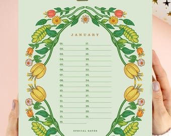 Floral Perpetual Birthday Wall Calendar – Birthday & Anniversary Reminder Wall Chart, Year-Round Celebration Calendar, Wall Art Gift, 8.5x11