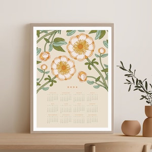 Floral printable 2024 wall calendar