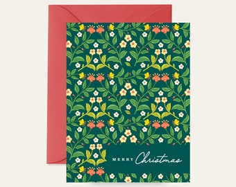 Merry Christmas Card, Christmas Card, Modern Christmas Card, Christmas Card Set, Floral Christmas Card, Holiday Card, Red and Green, Cute