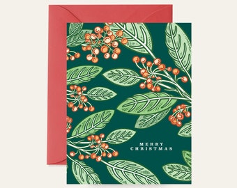 Christmas Card, Winter Berry Christmas Card, Modern Christmas Card, Red and Green Christmas Card, Christmas Card Set, Greeting Card, Card