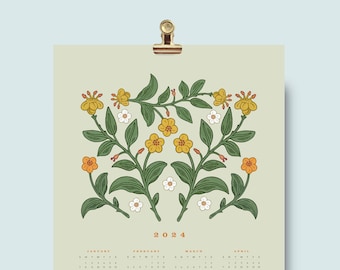 2024 Wall Calendar, Botanical Calendar, Full Year Wall Calendar, Earthy Wall Calendar, 12x18 Wall Calendar, Office Decor, Gift for Coworker