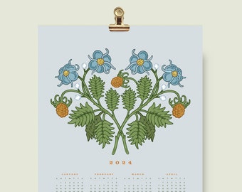 2024 Wall Calendar, 2024 Full Year Wall Calendar, 12x18 Calendar Print, Botanical Calendar, Watercolor Calendar, 2024 Calendar Art, Wall Art