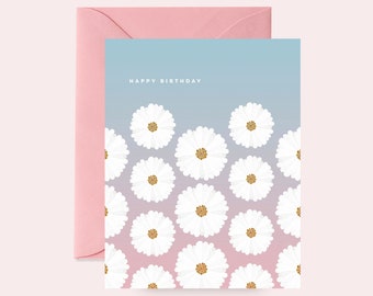 Birthday Card, Greeting Card, Daisy Birthday Card, Watercolor Birthday Card, Daisies Lover Card, Greeting Card, Green Birthday Card