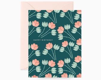 Birthday Card, Greeting Card, Botanical Birthday Card, Watercolor Birthday Card, Tulips Birthday Card, Greeting Card, Floral Birthday Card