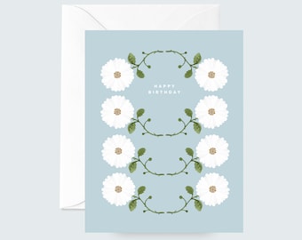 Birthday Card, Floral Birthday Card, Watercolor Birthday Card, Botanical Card, Watercolor Card, White Floral Card, Simple Birthday Card