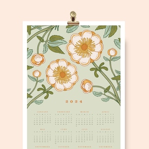 2024 Wall Calendar, Full Year Wall Calendar, Calendar Poster, 12x18 Calendar, Botanical Calendar, Earthy Wall Calendar, 2024 Calendar Print image 1