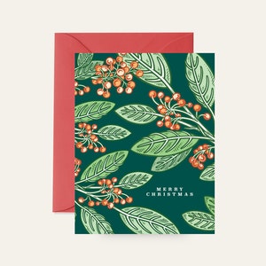 Merry Christmas greeting card in green and red