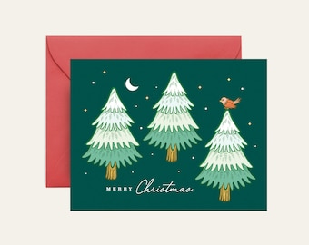 Merry Christmas Card, Christmas Card, Modern Christmas Card, Cute Christmas Card, Winter Scenery, Christmas Tree Card, Pine Tree, Whimsical