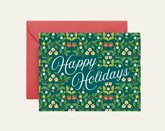 Happy Holidays Card, Holiday Card, Modern Holiday Card, Floral Holiday Card, Greeting Card, Holiday Card Set, Christmas Card, A2 Horizontal