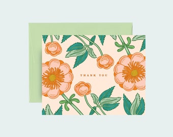 Thank You Card, Floral Thank You Card, Flower Thank You Card, Thank You Greeting Card, Pretty Thank You Card, Wedding Thank You Card