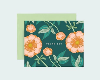 Thank You Card, Floral Thank You Card, Peony Thank You Card, Thank You Greeting Card, Wedding Thank You Card, Pretty Thank You Card, Modern