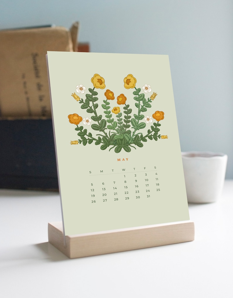 2024 Desk Calendar, 2024 Calendar, Botanical Calendar, Christmas Gift, Desk Calendar with Stand, Christmas Gift, Office Gift, 5x7 Calendar image 3