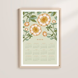 2024 Wall Calendar, Full Year Wall Calendar, Calendar Poster, 12x18 Calendar, Botanical Calendar, Earthy Wall Calendar, 2024 Calendar Print image 2