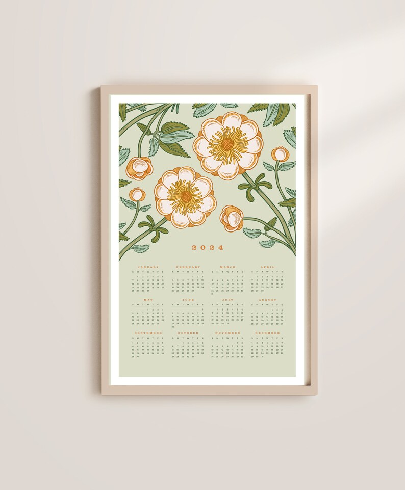 2024 Wall Calendar, Full Year Wall Calendar, Calendar Poster, 12x18 Calendar, Botanical Calendar, Earthy Wall Calendar, 2024 Calendar Print image 2