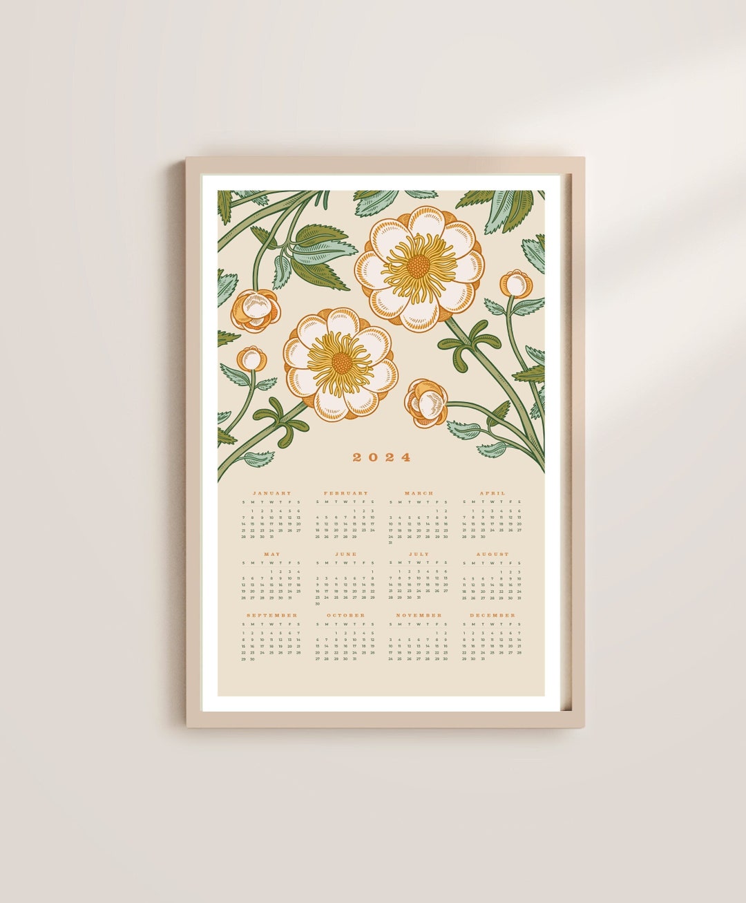PRINTABLE Calendar, 2024 Printable Wall Calendar, Printable Yearly ...