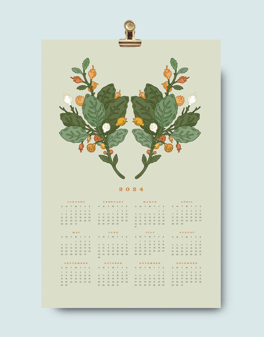 2025 Wall Calendar, Full Year Wall Calendar, Calendar Poster, 12x18