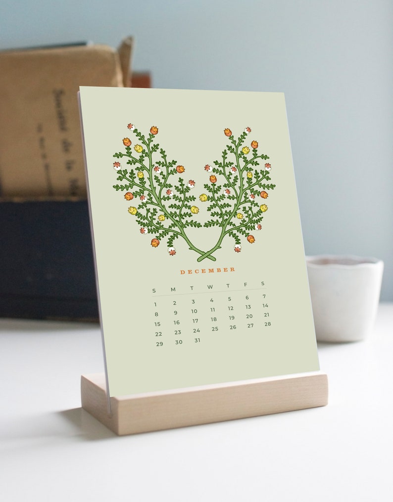 2024 Desk Calendar, 2024 Calendar, Botanical Calendar, Christmas Gift, Desk Calendar with Stand, Christmas Gift, Office Gift, 5x7 Calendar image 9