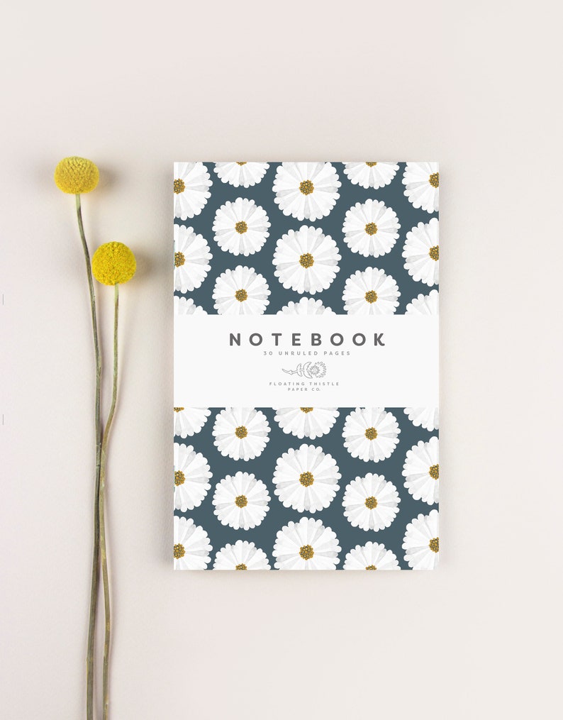 Set of 2 Notebooks, Choose Your Notebook, Back To School Notebook, Birthday Gift, Blank Journal, Floral Notebook, BLANK Notebook, Office Dark Blue Daisies