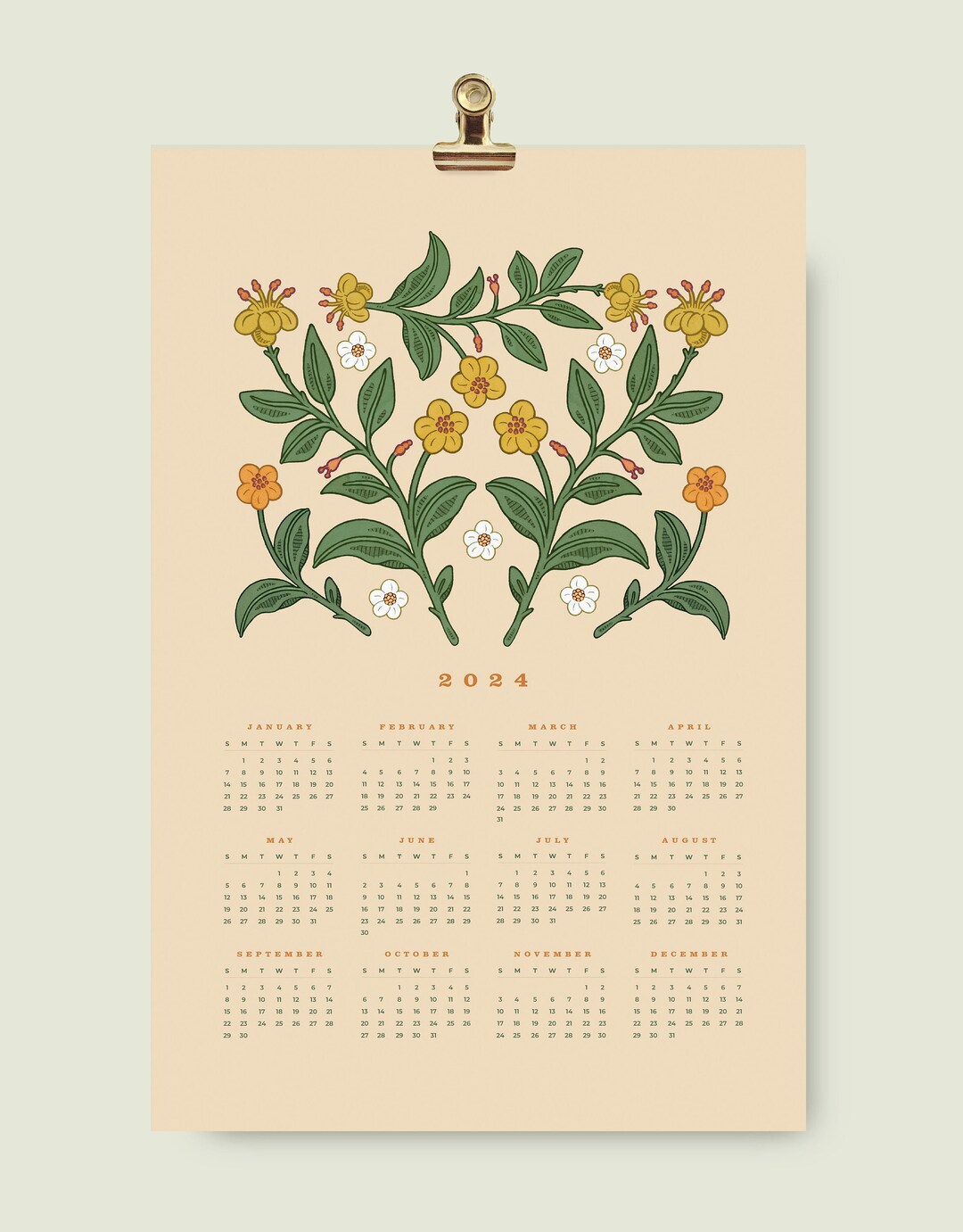 2024-wall-calendar-botanical-calendar-full-year-wall-calendar-floral