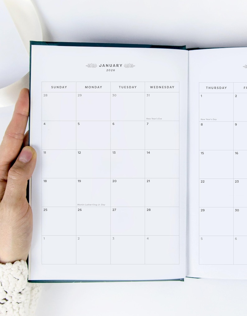Close up of monthly view simple planner